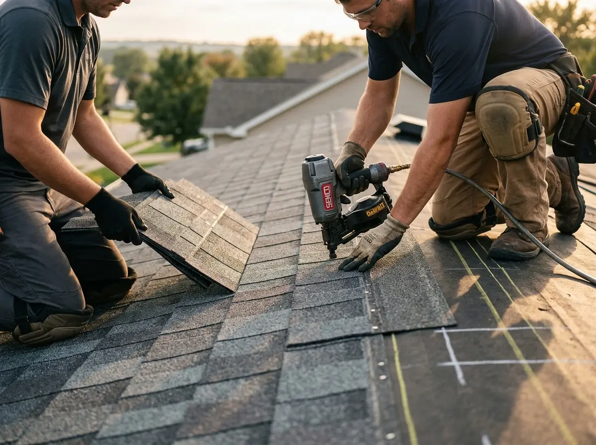 Professional roofer working on a residential roof in Ormond Beach